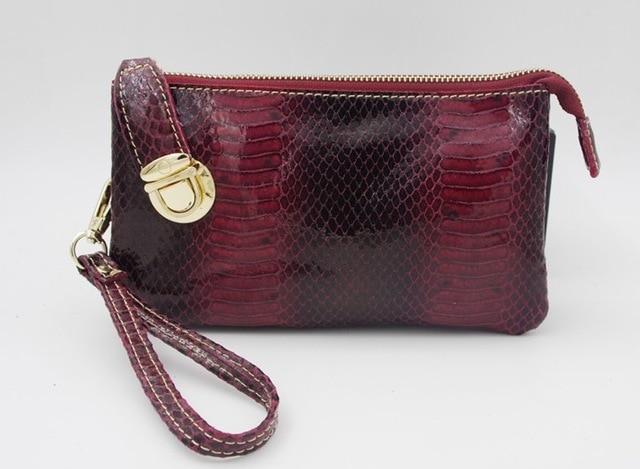 Arliwwi Brand Double Layer Large Capacity Shiny Snake Pattern Women Real Cow Leather Cluth Handbags Bags With Chain Strap-Burgundy-JadeMoghul Inc.