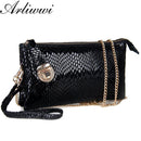 Arliwwi Brand Double Layer Large Capacity Shiny Snake Pattern Women Real Cow Leather Cluth Handbags Bags With Chain Strap-Dark Blue-JadeMoghul Inc.