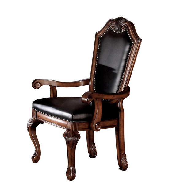 Wooden Arm Chair , Cherry Brown And Black, Set Of 2