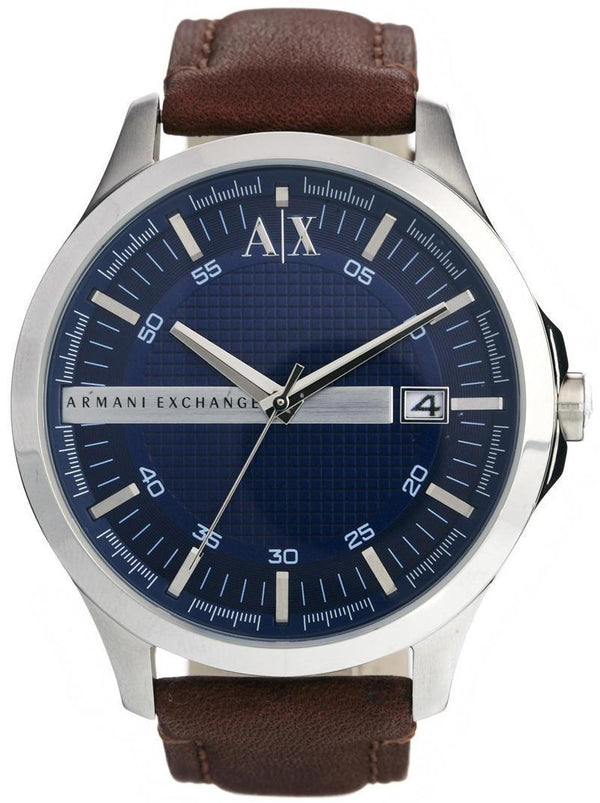 Armani Exchange Quartz Navy Dial Brown Leather Strap AX2133 Men's Watch-Branded Watches-JadeMoghul Inc.