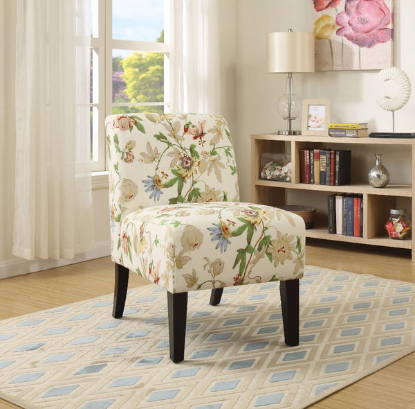 Armchairs and Accent Chairs Ollano Accent Chair, Multicolor Floral Fabric Benzara