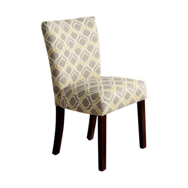 Armchairs and Accent Chairs Prue Contemporary Side Chair, Yellow And Gray Ogee Pattern, Set Of 2 Benzara