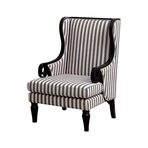 Armchairs and Accent Chairs Riviera Transitional Wing Accent Chair With Line Fabric, Black Leg Finish Benzara