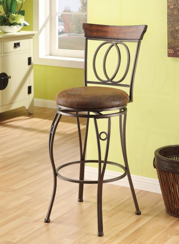 Armchairs and Accent Chairs Tavio Bar Chair With Swivel, Fabric & Dark Bronze, Set of 2 Benzara