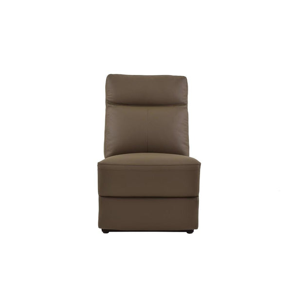 Armless Chair With Top Grain Leather Upholstery, Brown-Living Room Furniture-Brown-Leather Wood-JadeMoghul Inc.