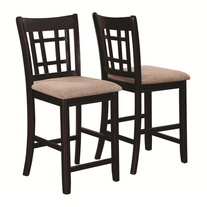 Armless Counter Height Chair, Espresso Brown & beige , Set of 2-Dining Chairs-Brown and Beige-Wood & Fabric-JadeMoghul Inc.