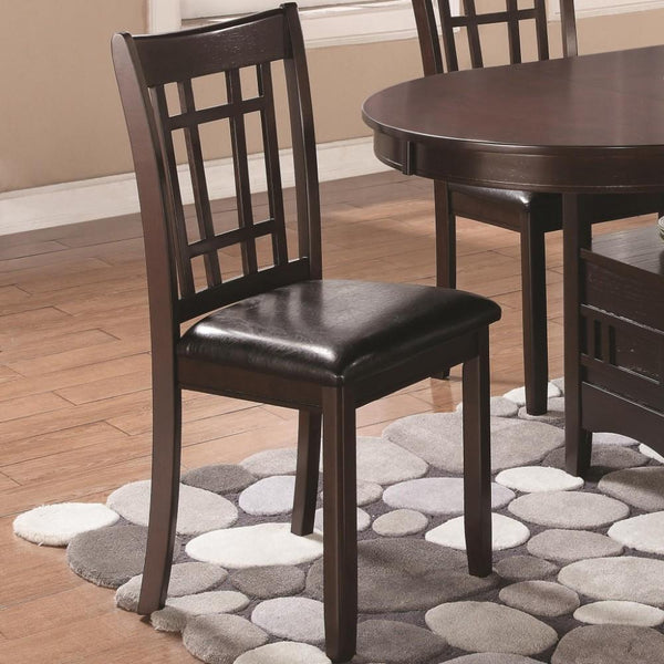 Armless Dining Side Chair, Espresso Brown & Black, Set of 2-Dining Chairs-Brown & Black-Wood & Leather-JadeMoghul Inc.