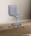 Armless Leatherette Swivel Office Chair with Adjustable Height and Metal Base, Silver-Office Chairs-Silver-Metal, Faux leather , Engineered Wood-JadeMoghul Inc.