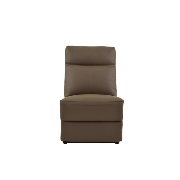 Armless Power Reclining Chair With Leather Upholstery, Brown-Living Room Furniture-Brown-Leather Wood-JadeMoghul Inc.