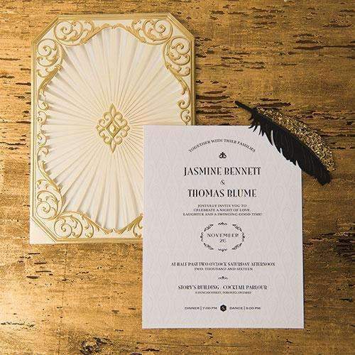 Art Deco Laser Embossed Invitations with Personalization (Pack of 1)-Invitations & Stationery Essentials-JadeMoghul Inc.
