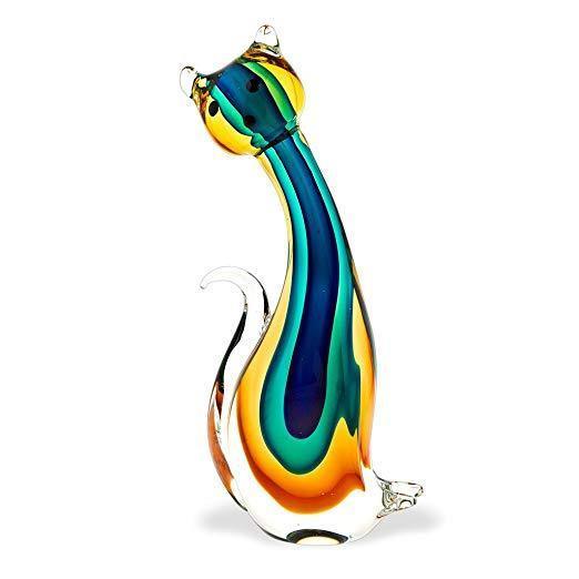 Glass Art  - Art Glass Cat Figurine 11"