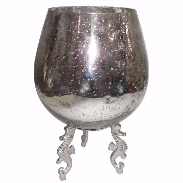Artfully Executed Aluminum & Glass Votive Holder-Candleholders-Silver-ALUMINIUM GLASS-JadeMoghul Inc.