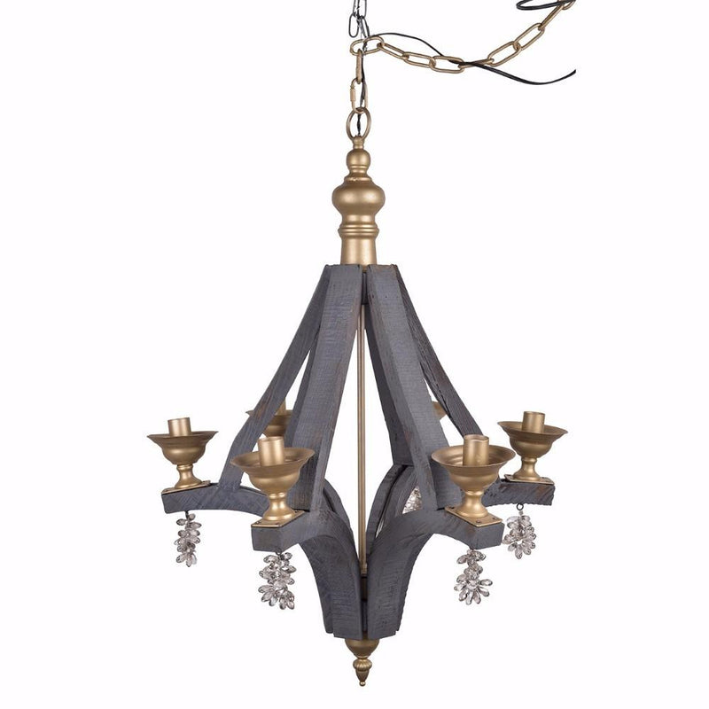 Artfully Traditional Calder Chandelier-Chandeliers-Gray and gold-fir wood iron crystal-JadeMoghul Inc.