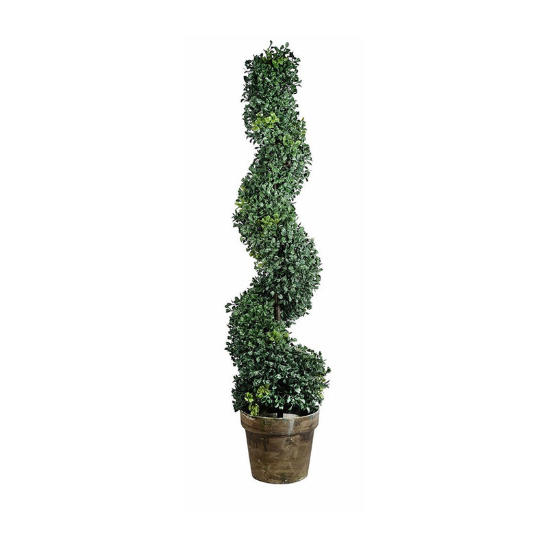 Artificial Plastic Boxwood Spiral Tree Plant, Green and Brown-Artificial Plants and Trees-Green and Brown-Faux-JadeMoghul Inc.