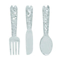 Artistic Cutlery Wall Decor In Metal, Set of Three, Silver-Decoratives Objects and Figurines-Silver-Metal-Textured-JadeMoghul Inc.