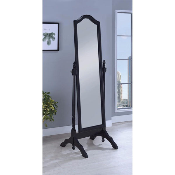 Artistically Charmed Cheval Mirror With Arched Top, Black-Floor Mirrors-BLACK-Wood-JadeMoghul Inc.