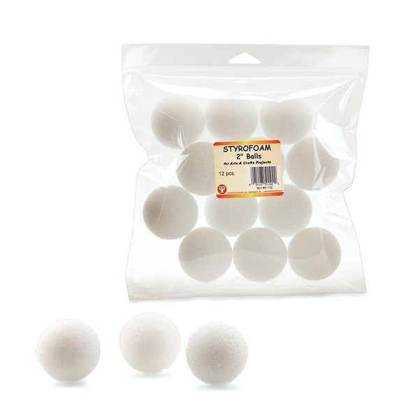 Arts & Crafts Styrofoam 2 In Balls Pack Of 12 HYGLOSS PRODUCTS INC.