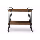 Ash Wood Mobile Serving Bar Cart, Brown And Black-Bar Carts-Black and Brown-MDF Ash wood veneer-JadeMoghul Inc.