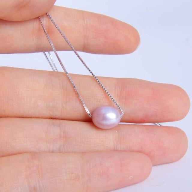 ASHIQI 925 sterling silver freshwater pearl necklaces pendant 7-8mm natural pearls jewelry-Purple-7-8mm-40cm-JadeMoghul Inc.