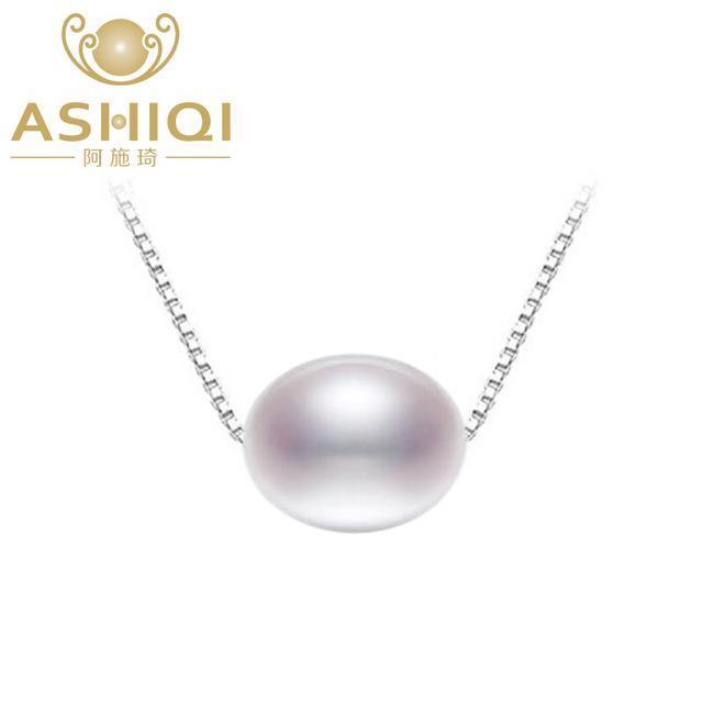 ASHIQI 925 sterling silver freshwater pearl necklaces pendant 7-8mm natural pearls jewelry-White-7-8mm-40cm-JadeMoghul Inc.