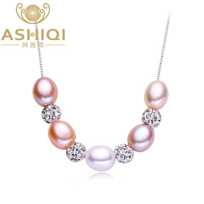 ASHIQI 925 sterling silver Pendant Real Multi Rice Natural freshwater pearl necklace for women jewelry gifts-Multi-7-8mm-40cm-JadeMoghul Inc.
