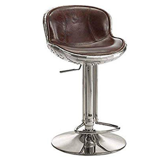 Astonishing Adjustable Stool with Swivel, Vintage Brown & Silver-Accent and Garden Stools-VintageBrown&Silver-TopGrainLeatherFoamFiberglassAluminumMetalTube-JadeMoghul Inc.