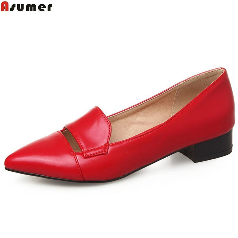 ASUMER black red yellow pointed toe shallow casual single shoes woman square heel fashion women low heels shoes big size 33-43-Black-3-JadeMoghul Inc.