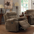 Attractive Glider Recliner with Pillow Arms, Brown-Recliner Chairs-BROWN-VELVET-JadeMoghul Inc.