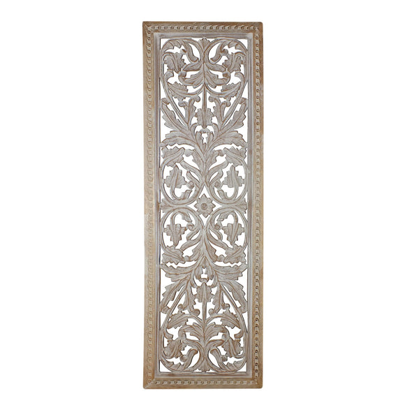 Attractive Mango Wood Wall Panel Hand Crafted With Intricate Details, White