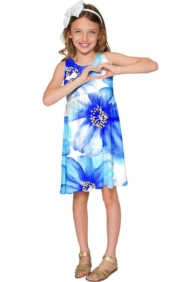 Aurora Sanibel Blue Floral Print Empire Dress - Girls-Aurora-18M/2-White/Blue-JadeMoghul Inc.
