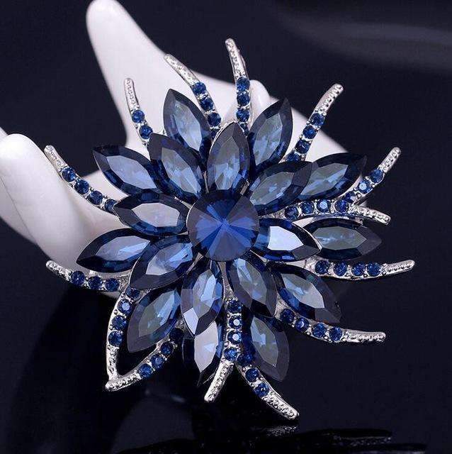 Austrian Crystal Brooch Pins For Women Top Quality Flower Broches Jewelry Fashion Wedding Party Invitation Bijoux Broche Femme-dark blue-JadeMoghul Inc.