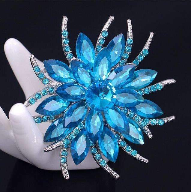 Austrian Crystal Brooch Pins For Women Top Quality Flower Broches Jewelry Fashion Wedding Party Invitation Bijoux Broche Femme-silver teal-JadeMoghul Inc.