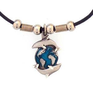 Authentic Sports Accessories - Dolphins Encircling the Earth Adjustable Cord Necklace-Jewelry & Accessories,Necklaces,Adjustable Cord Necklaces-JadeMoghul Inc.