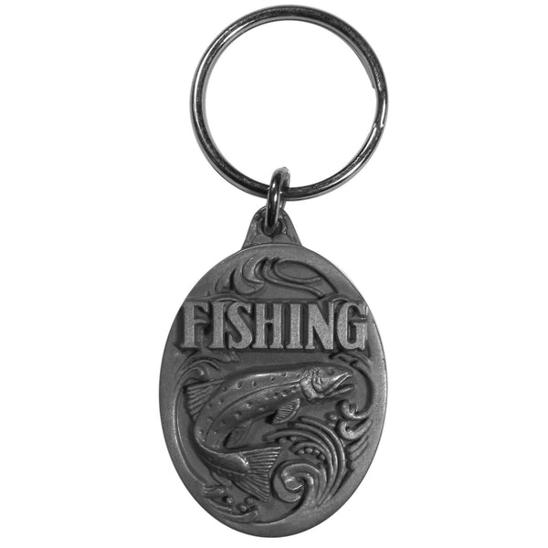 Authentic Sports Key Chains - Fishing Antiqued Key Chain with Trout-Key Chains,Scultped Key Chains,Antiqued Key Chain-JadeMoghul Inc.