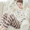 Autumn and Winter Women Pyjamas Sets Thick Warm Coral Velvet Suit Flannel Long Sleeve Female Cartoon Bear Animal Pants Sleepwear-A 14 White heart-XL-JadeMoghul Inc.