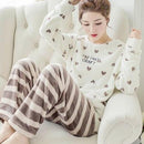 Autumn and Winter Women Pyjamas Sets Thick Warm Coral Velvet Suit Flannel Long Sleeve Female Cartoon Bear Animal Pants Sleepwear-A 14 White heart-XL-JadeMoghul Inc.