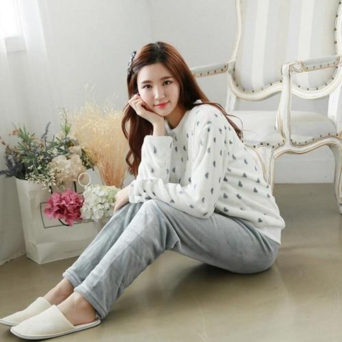 Autumn and Winter Women Pyjamas Sets Thick Warm Coral Velvet Suit Flannel Long Sleeve Female Cartoon Bear Animal Pants Sleepwear-A 18 Peach heart-M-JadeMoghul Inc.