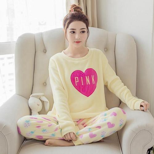 Autumn and Winter Women Pyjamas Sets Thick Warm Coral Velvet Suit Flannel Long Sleeve Female Cartoon Bear Animal Pants Sleepwear-A 19 Pink-M-JadeMoghul Inc.