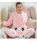 Autumn and Winter Women Pyjamas Sets Thick Warm Coral Velvet Suit Flannel Long Sleeve Female Cartoon Bear Animal Pants Sleepwear-A 26 Pink Tu-M-JadeMoghul Inc.