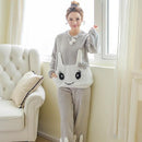 Autumn and Winter Women Pyjamas Sets Thick Warm Coral Velvet Suit Flannel Long Sleeve Female Cartoon Bear Animal Pants Sleepwear-A 27 Gray Tu-XL-JadeMoghul Inc.