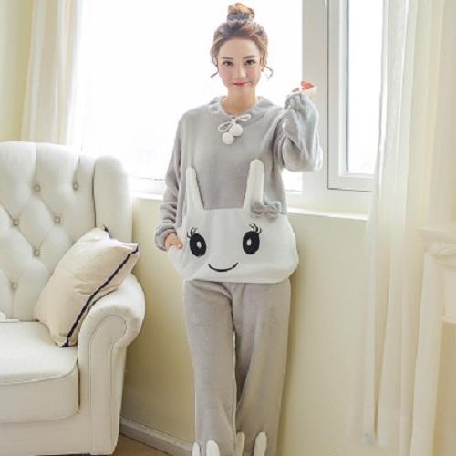 Autumn and Winter Women Pyjamas Sets Thick Warm Coral Velvet Suit Flannel Long Sleeve Female Cartoon Bear Animal Pants Sleepwear-A 27 Gray Tu-XL-JadeMoghul Inc.