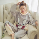 Autumn and Winter Women Pyjamas Sets Thick Warm Coral Velvet Suit Flannel Long Sleeve Female Cartoon Bear Animal Pants Sleepwear-A Gray Micky-M-JadeMoghul Inc.