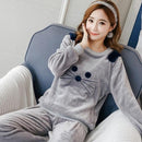 Autumn and Winter Women Pyjamas Sets Thick Warm Coral Velvet Suit Flannel Long Sleeve Female Cartoon Bear Animal Pants Sleepwear-A Gray Mouse-M-JadeMoghul Inc.
