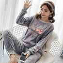 Autumn and Winter Women Pyjamas Sets Thick Warm Coral Velvet Suit Flannel Long Sleeve Female Cartoon Bear Animal Pants Sleepwear-A Gray Pk Panther-M-JadeMoghul Inc.