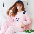 Autumn and Winter Women Pyjamas Sets Thick Warm Coral Velvet Suit Flannel Long Sleeve Female Cartoon Bear Animal Pants Sleepwear-A Pink Mouse-M-JadeMoghul Inc.