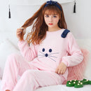 Autumn and Winter Women Pyjamas Sets Thick Warm Coral Velvet Suit Flannel Long Sleeve Female Cartoon Bear Animal Pants Sleepwear-A Pink Mouse-M-JadeMoghul Inc.