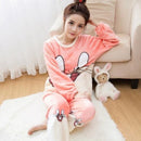 Autumn and Winter Women Pyjamas Sets Thick Warm Coral Velvet Suit Flannel Long Sleeve Female Cartoon Bear Animal Pants Sleepwear-A Pink rabbit-M-JadeMoghul Inc.