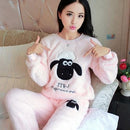 Autumn and Winter Women Pyjamas Sets Thick Warm Coral Velvet Suit Flannel Long Sleeve Female Cartoon Bear Animal Pants Sleepwear-A Pink sheep-M-JadeMoghul Inc.
