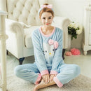 Autumn and Winter Women Pyjamas Sets Thick Warm Coral Velvet Suit Flannel Long Sleeve Female Cartoon Bear Animal Pants Sleepwear-A1 Blue cat hair ba-M-JadeMoghul Inc.