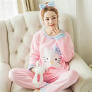 Autumn and Winter Women Pyjamas Sets Thick Warm Coral Velvet Suit Flannel Long Sleeve Female Cartoon Bear Animal Pants Sleepwear-A2 Pink Cathair band-M-JadeMoghul Inc.